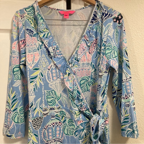 Lilly Pulitzer Dress Jessalynne Wrap Romper Blue Peri Lapis Lanterns Medium - Picture 4 of 16